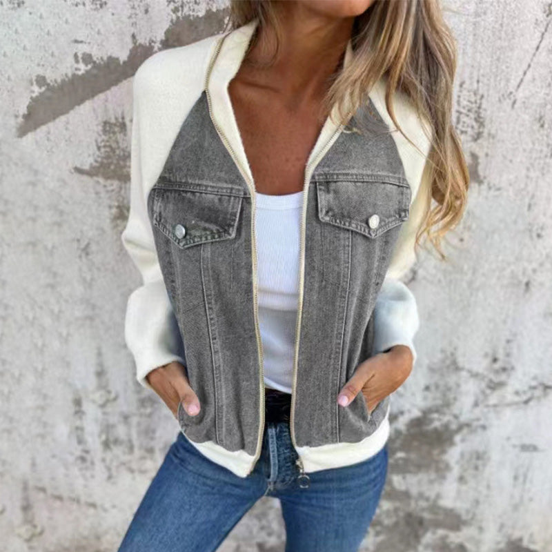 fashionable creative denim spliced jacket for women