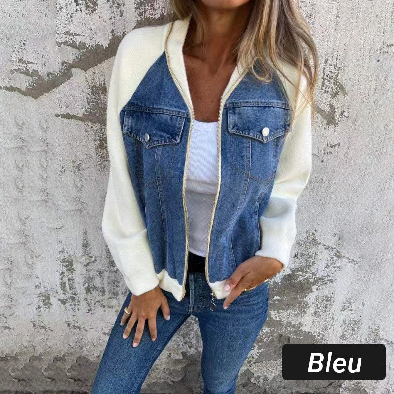 fashionable creative denim spliced jacket for women