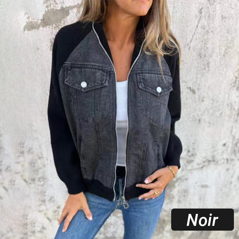 fashionable creative denim spliced jacket for women